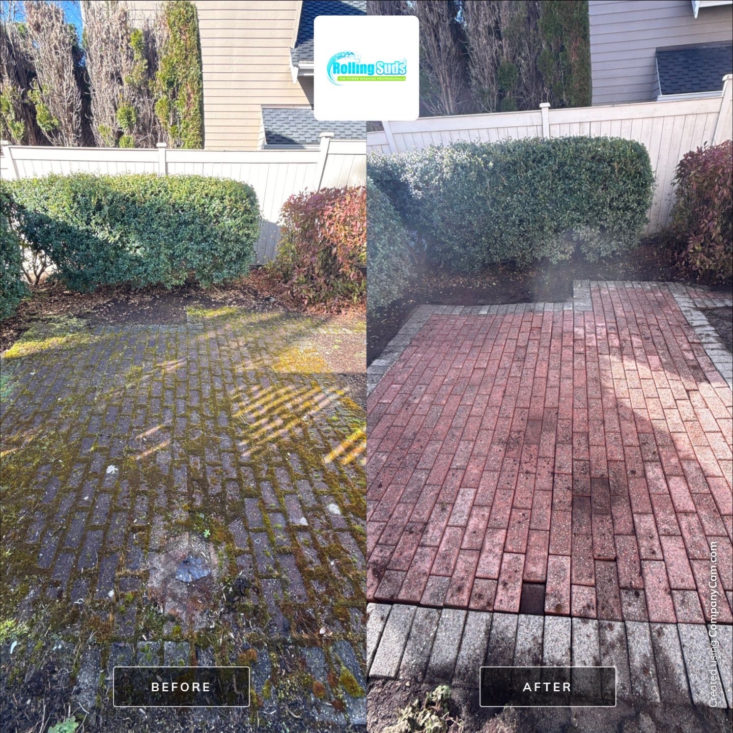 Before and after brick patio pressure washing