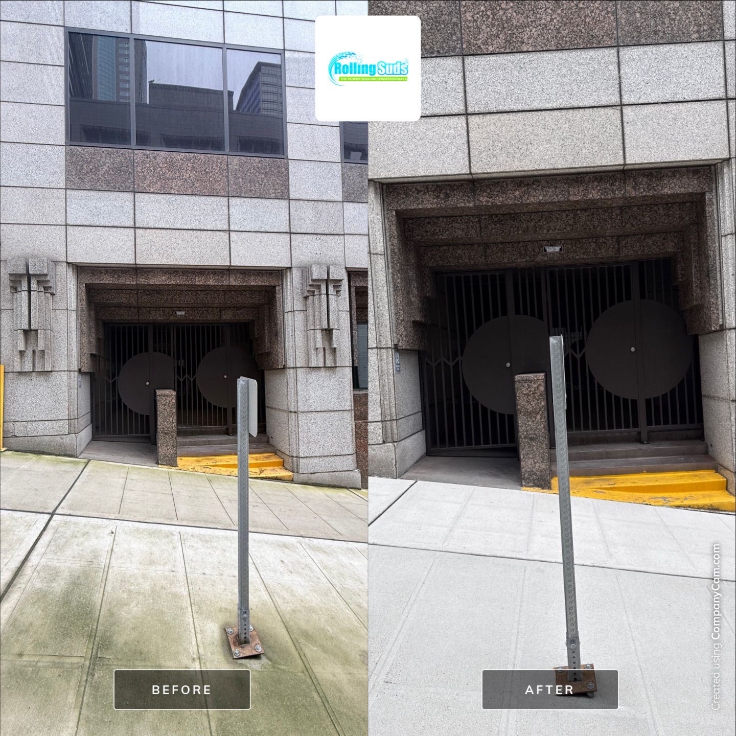 Before and after commercial sidewalk cleaning