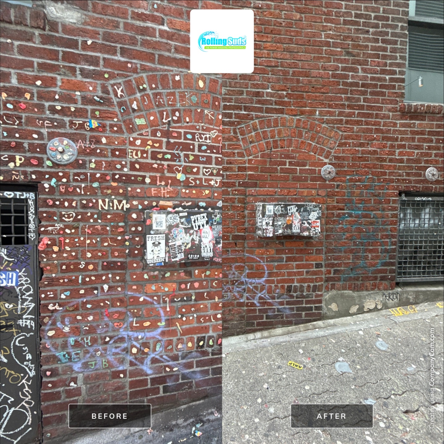Before and after gum wall cleaning in Seattle